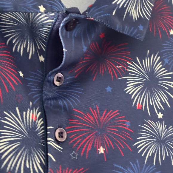 Men's Blue and Red Firework Print Shirt - Picture 4 of 5